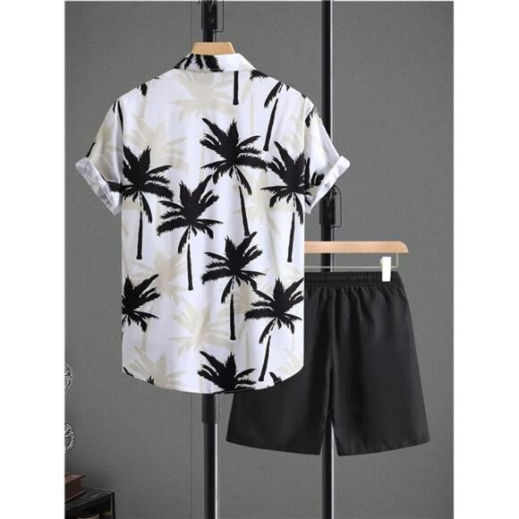 Men's 2 Piece Outfit Tropical Print Short Sleeve Button Down Shirt and S… - Picture 2 of 6